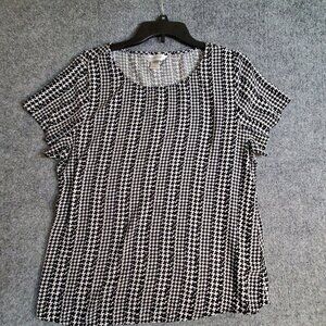 Christopher & Banks Womens Rayon Blouse Size Large Black White Pullover Preowned